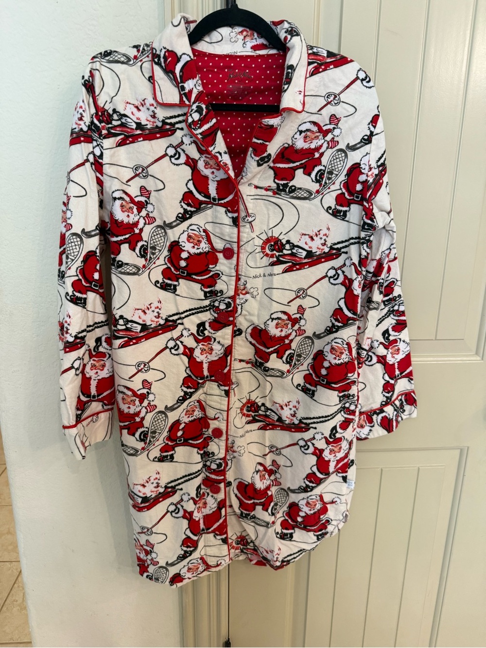 Nick & Nora vtg women’s Santa skiing sleep dress size medium